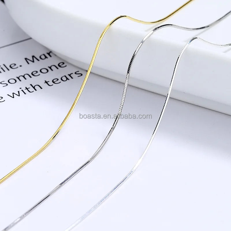 Boasta Fashion 925 Sterling Silver Bone Snake Chain 0.65mm Minimalist Necklace Fine 18K Gold Plated Jewelry for Woman Lady