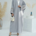 2024 New EID Modest Islamic Clothing Linen Women's Kimono Abaya Dresses Flower Embroidery Plus Size Muslim Abaya