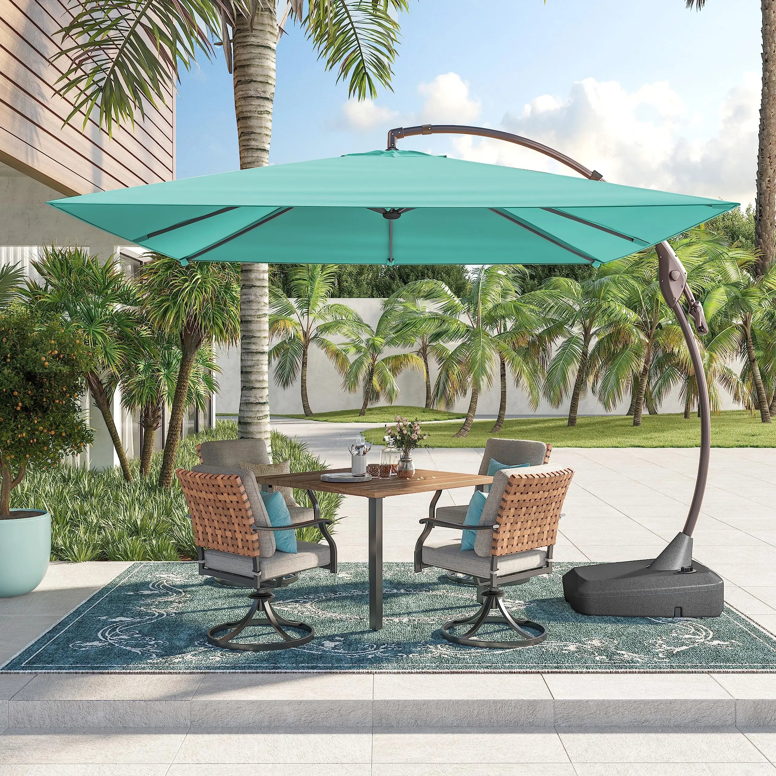 Garden Offset Umbrella 10FT Cantilever Patio Hanging Umbrella Outdoor Market Umbrella with Crank and Cross Base