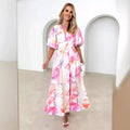 Women's Summer Maxi Dress New Arrival Floral Print Puff Sleeve A-Line Maxi Dress Elegant Dress Ladies Clothes Wholesales