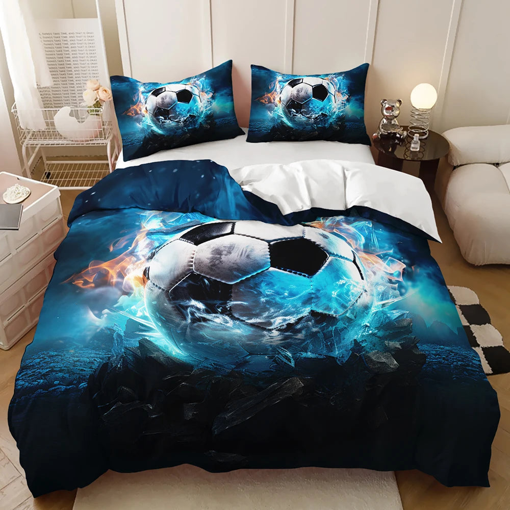 Customised Football 3d Digital Printing Duvet Cover 3pcs Microfiber Fabric Bedding Set