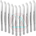10 Pcs Stainless Steel Tweezers for Crafting with Curved Serrated Tip Multipurpose Forceps Sewing Machine Tweezers Bulk (Silver)