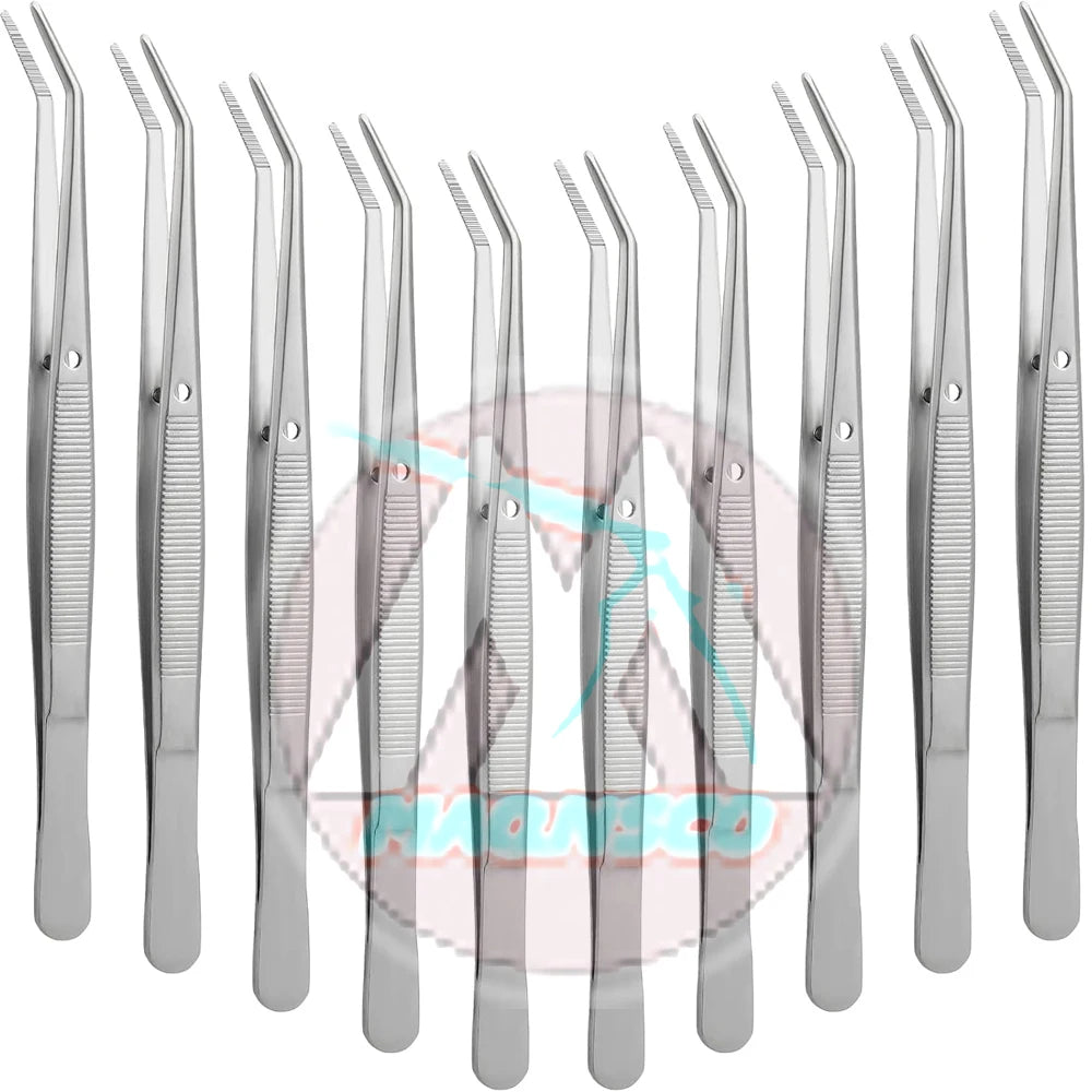 10 Pcs Stainless Steel Tweezers for Crafting with Curved Serrated Tip Multipurpose Forceps Sewing Machine Tweezers Bulk (Silver)