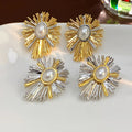 Exaggerated Personalized Pearl Sunflower Earrings Versatile Design Cool Style Earrings