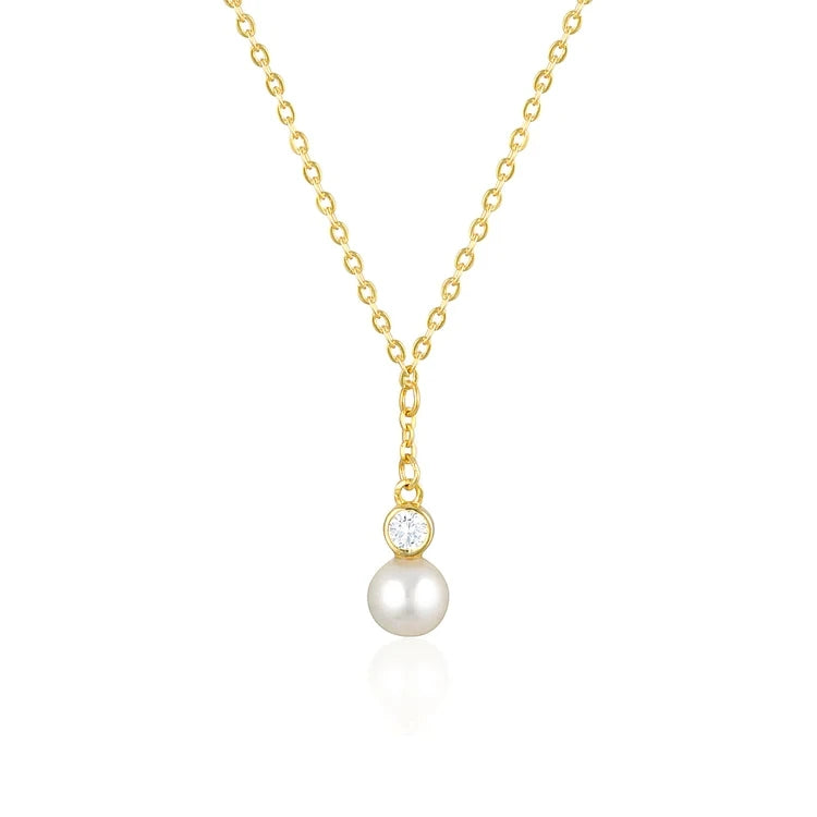 CANNER Rhodium-Plated S925 Sterling Silver Classic Double Zircon Pearl Pendant Necklace Women 14k 18k Gold-Plated Jewelry 2023