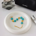 J&D Charm 18K Gold Stainless Steel  Waterproof Blue Turquoise Jewelry  Minimalist Hydraulic Disc Bracelet