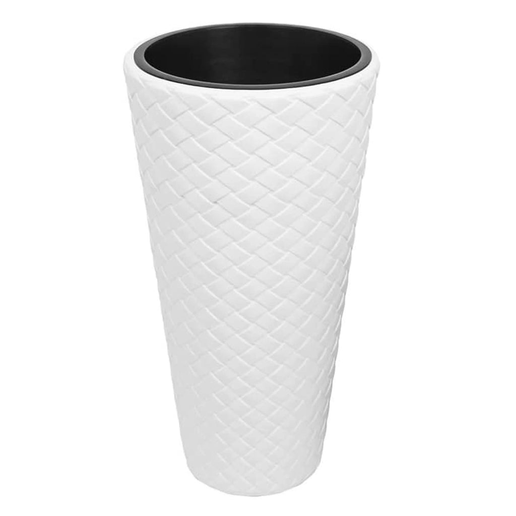 Tall synthetic rattan planter 23 liters white 30 x 55 cm