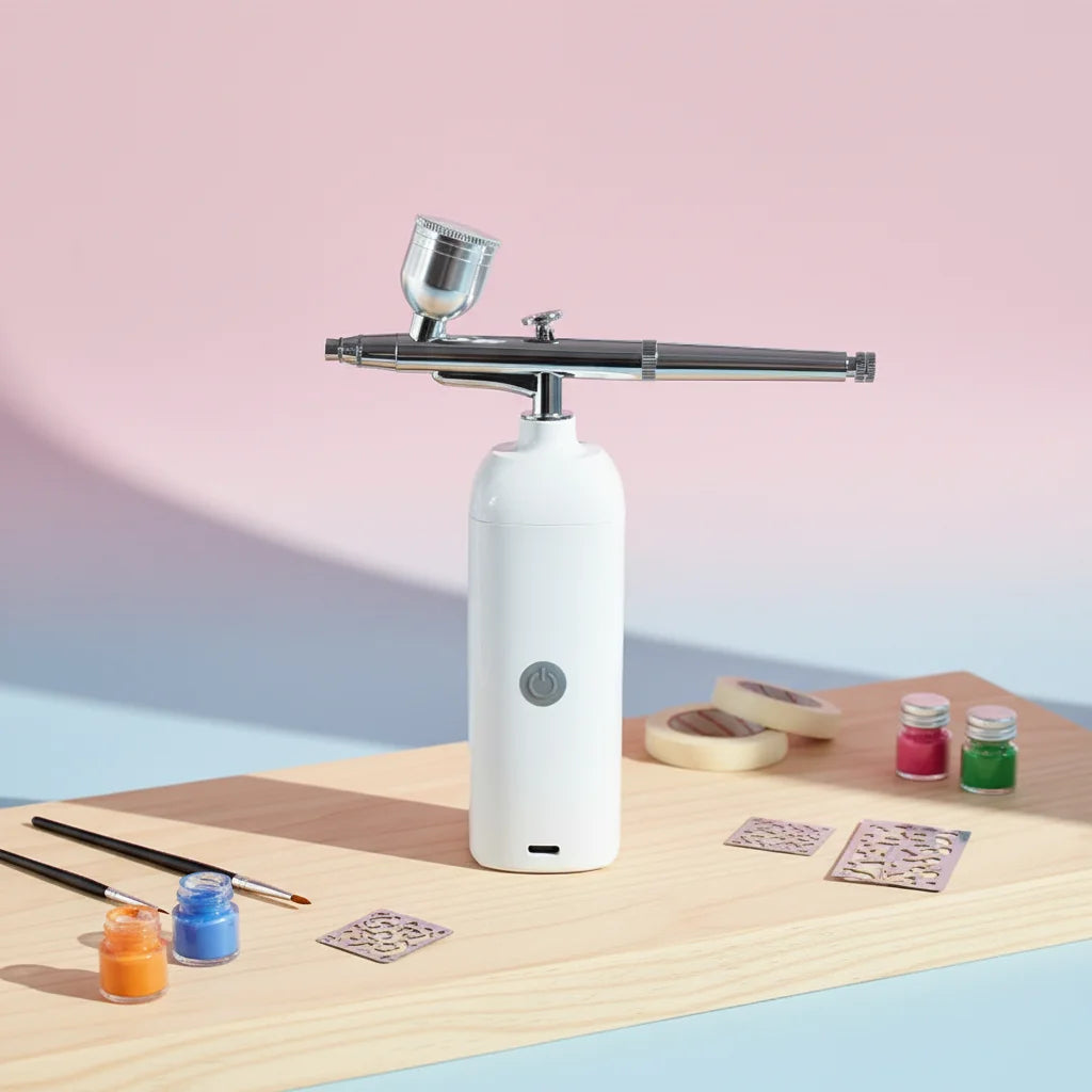 Professional Cordless Airbrush Kit Rechargeable Portable Compressor Gravity Feed 0.3mm Nozzle Cake Decoration