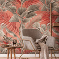 Germany Made Photo Wall Mural Jungle Pink Red Grey Beige Non Woven Vinyl Plants Bedroom Hospital 1.59x2.80m