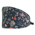 Women's Bouffant Scrub Caps Blue Line Sunflower Working Cap Nurse Hat Surgical Cap with Button and Sweatband MegaBDM