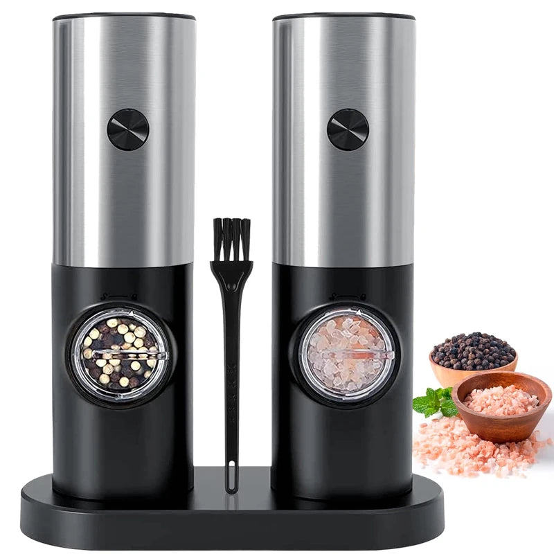 Custom 2 Pcs Battery Operated Electric Spice Mill Grinder Plastic Automatic Salt Pepper Grinder Set With Led Light