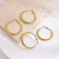 Hypoallergenic Texture Large 18K Gold Plated Stainless Steel Big Hoop Round Earrings Trendy Geometric Twisted C Shape Earrings