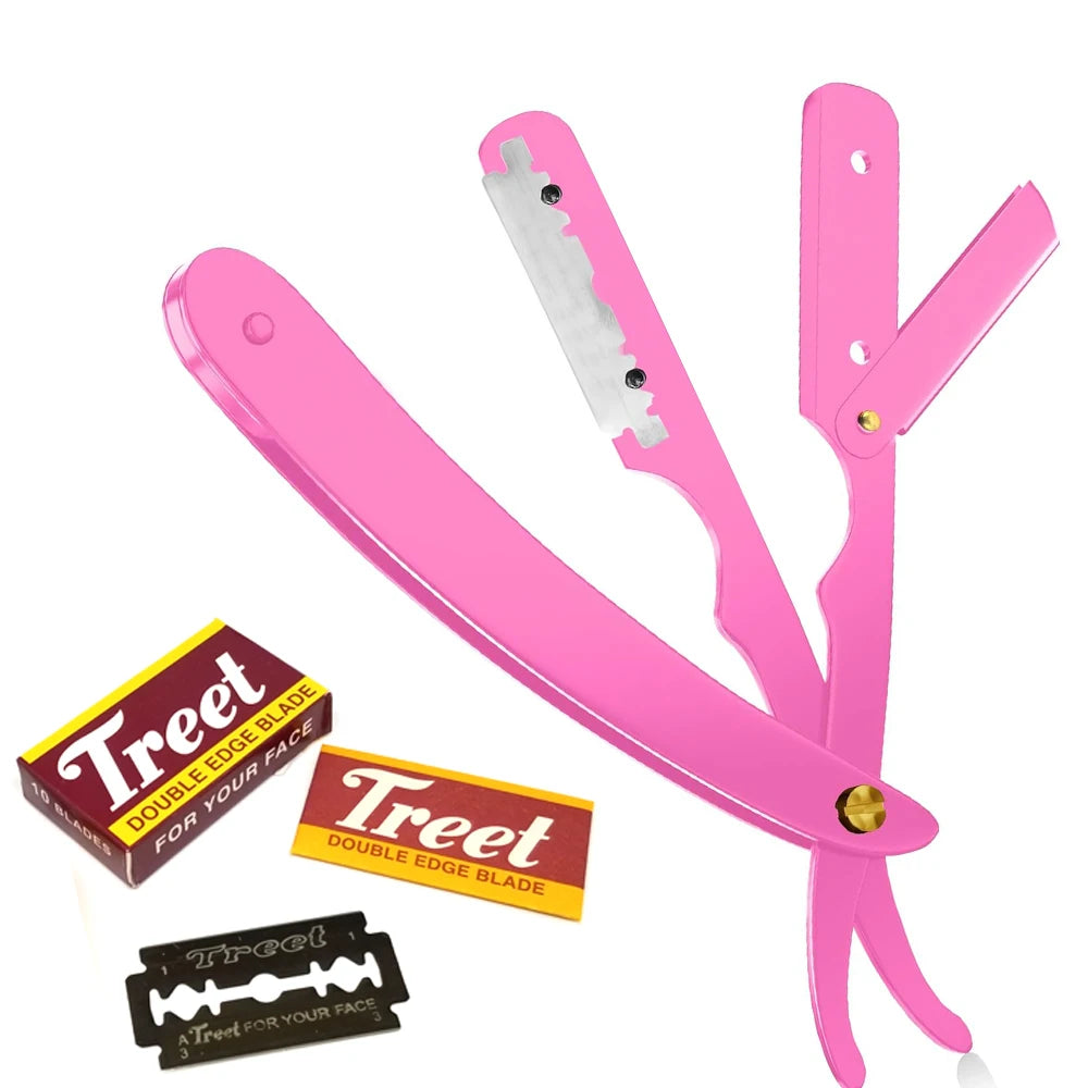 Straight Edge Barber Razor Folding Straight Razor Single Edge Replaceable Blades Stainless Steel Plastic Handle Fit All