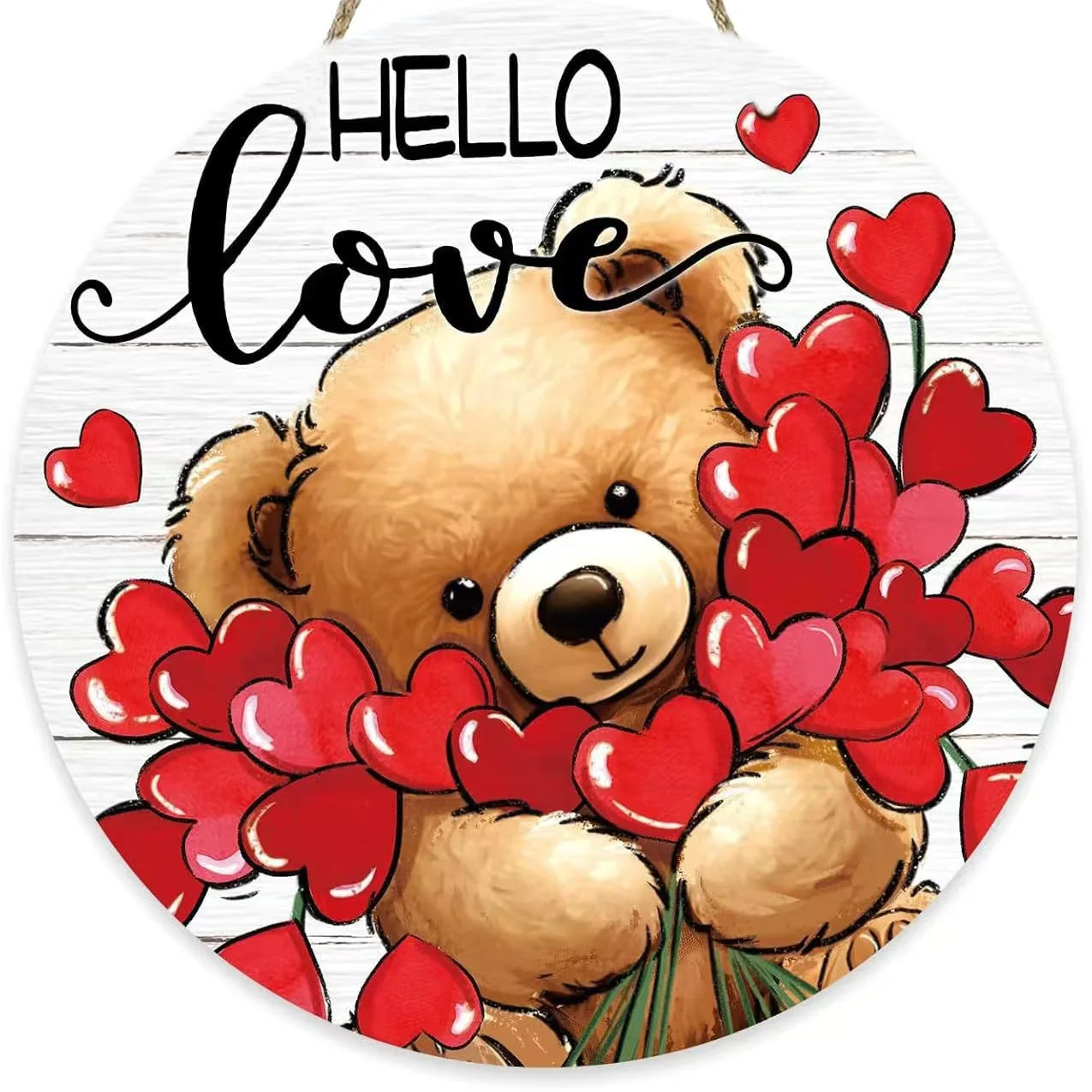 JUXINDA Valentine's Day Bear Door Hanging Wooden Wall Hanging Door Decoration Romantic Valentine's Day