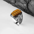 Azuris Turkish 925 Sterling Silver Men's Ring Fine Ottoman Style Jewelry with Natural Stone Black Turkey
