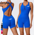 Sleeveless Crossover Strapped Backless One-piece Short Hollow Out Push up Jumpsuit Fitness Workout Bodysuit & Jumpsuit
