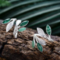 Lotus Fun Real 925 Sterling Silver Open Ring Natural Stone Handmade Design Fine Jewelry Spring in the Air Leaves Rings for Women