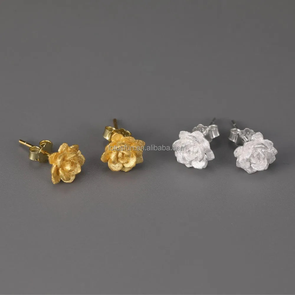 Lotus Fun Wholesale 925 Sterling Silver 18K Gold Plated Succulent Flower Stud Earrings Women Luxury Fine Jewelry