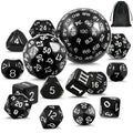 Factory Wholesale Black 16mm 15-Piece D3-D100 Complete Polyhedral DND Dice Set 100-Sided RPG Dice for Role Playing Games