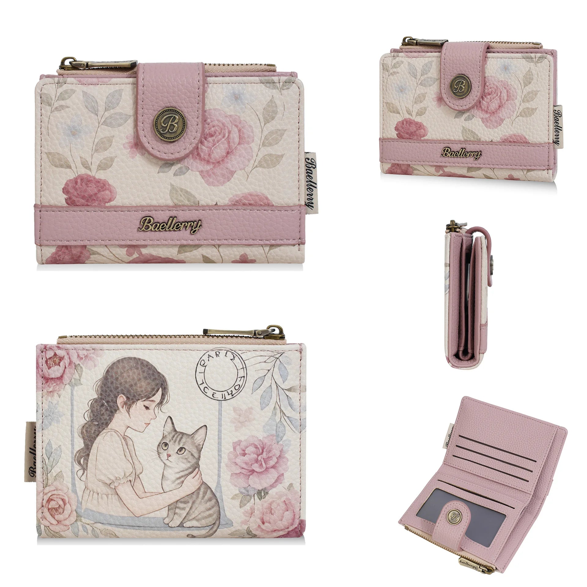 2025 New Short Wallet with Rose Flower Print and Multiple Card Slots Women's Fashion Zipper Wallet Small Wallet