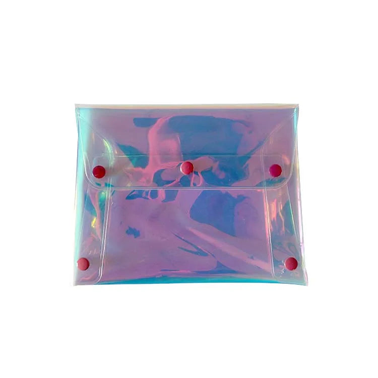 Reusable Custom Logo Cosmetic Pouch Laser Pencil Large Hasp Iridescent Jelly Clear Holographic PVC Small Makeup Bag for Purse