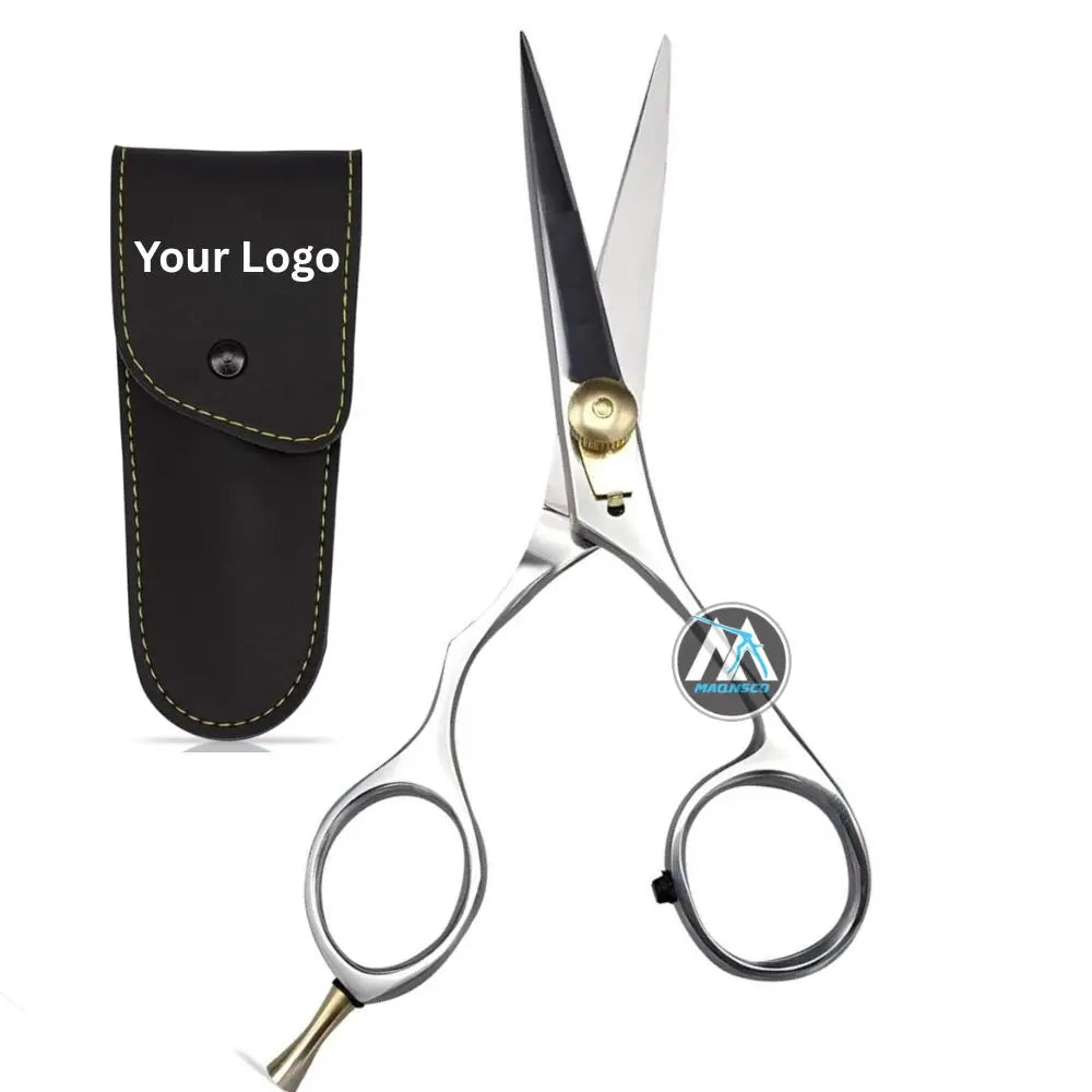 Left Handed Stainless Steel Mustache & Beard Scissors for Men with Pouch-Professional Hair Grooming Barber & Thinning Scissors