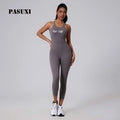 PASUXI V-Shaped Back Yoga Jumpsuit with Butt Lifting Tummy Control High-Waist Cropped Pants for Running Fitness Workout