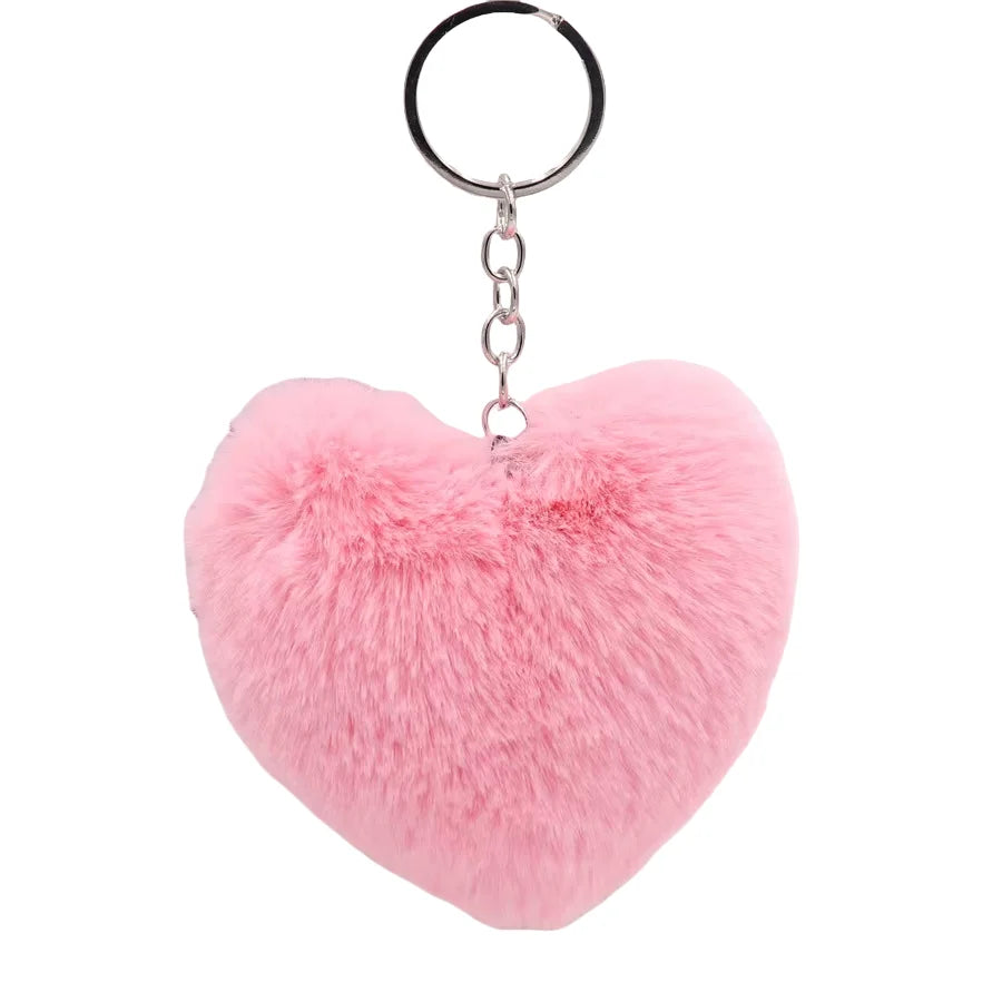 Soft Cute Heart Shape Furball Pompom Keychain Plush Fluffy Ball Rabbit Fur Key Chain Pom Pom Keychain Bag Pendant