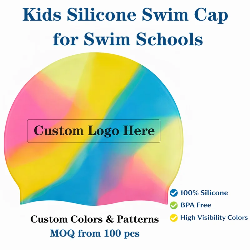 Professional Soft Safe Kids Silicone Swim Cap High Visibility Easy Wear BPA Free Custom Design for Swim School and Club Training