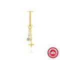 S925 Sterling Silver Flat Back Star Dangle Cartilage Stud Earring 18K Gold Plated AAA Zirconia Piercing Jewelry Women Lady