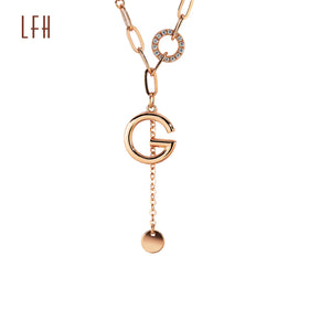 18k O-shaped Chain Ladies Party Daily Matching Jewelry Letter D Pendant Golden Necklace 18k Saudi Gold Necklace Pawnable
