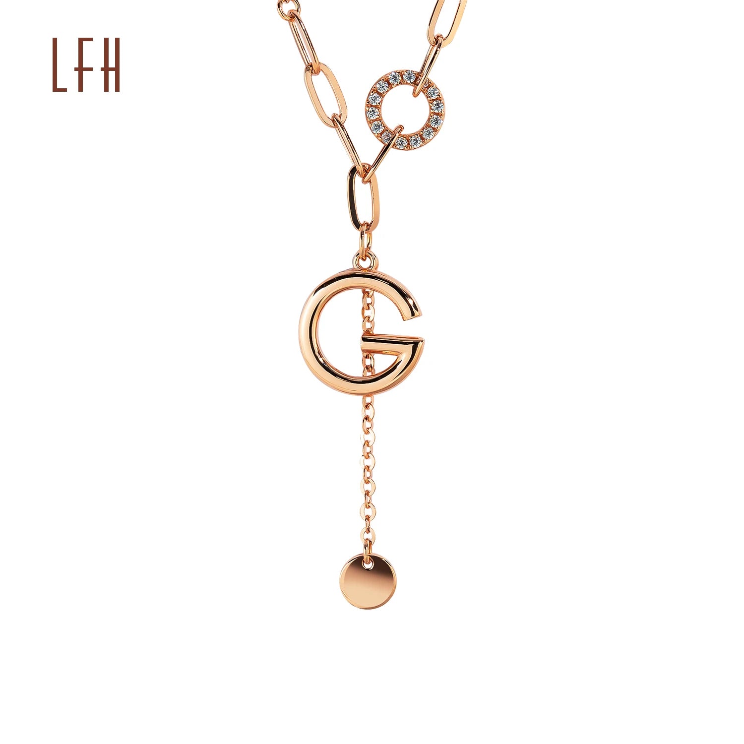 18k O-shaped Chain Ladies Party Daily Matching Jewelry Letter D Pendant Golden Necklace 18k Saudi Gold Necklace Pawnable