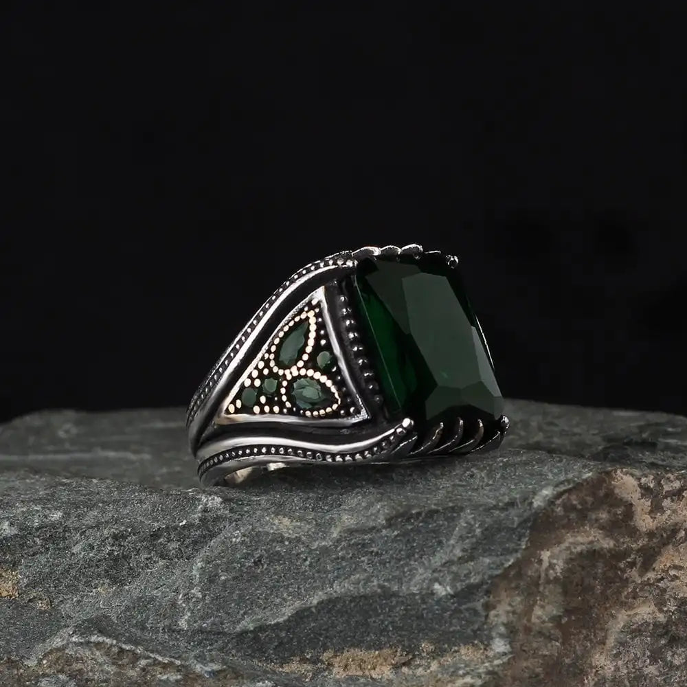 New Arrival Azuris Men's 925 Sterling Silver Ottoman Style Ring Turkey Natural Stone Aqeeq Fine Jewelry Model VALKH1015