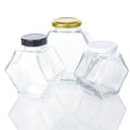 Wholesale 180ml 360ml 500ml Glass Honey Jars Hexagon Honey Storage Bottle With Metal Lid