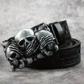 Wholesale Skull Buckle PU Leather Belt Punk Style Black PU Belt Emobossing Floral Design Vintage Belt for Men