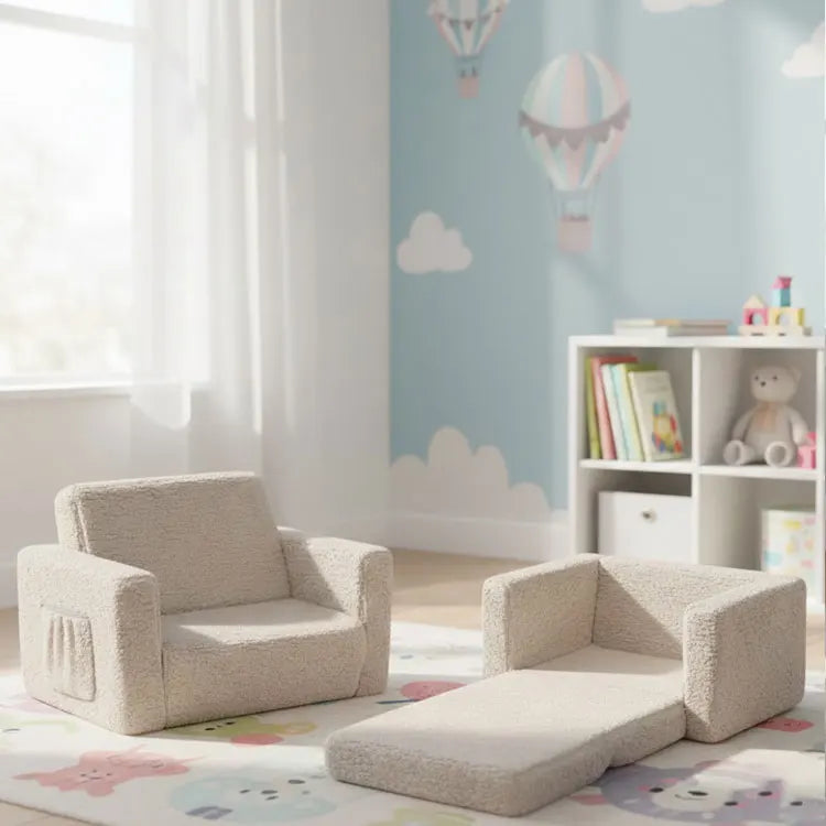 Convertible Toddler Lounger Couch 2-in-1 Plush Kids Sofa Bed for Nursery Lightweight Children's Armchair with Removable Cover