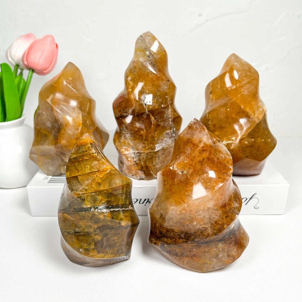 Hot-sale Natural Stone Crystals Golden Healer Freeform Gemstone Yellow Fire Quartz Hematoid Quartz Flame for Home Decor