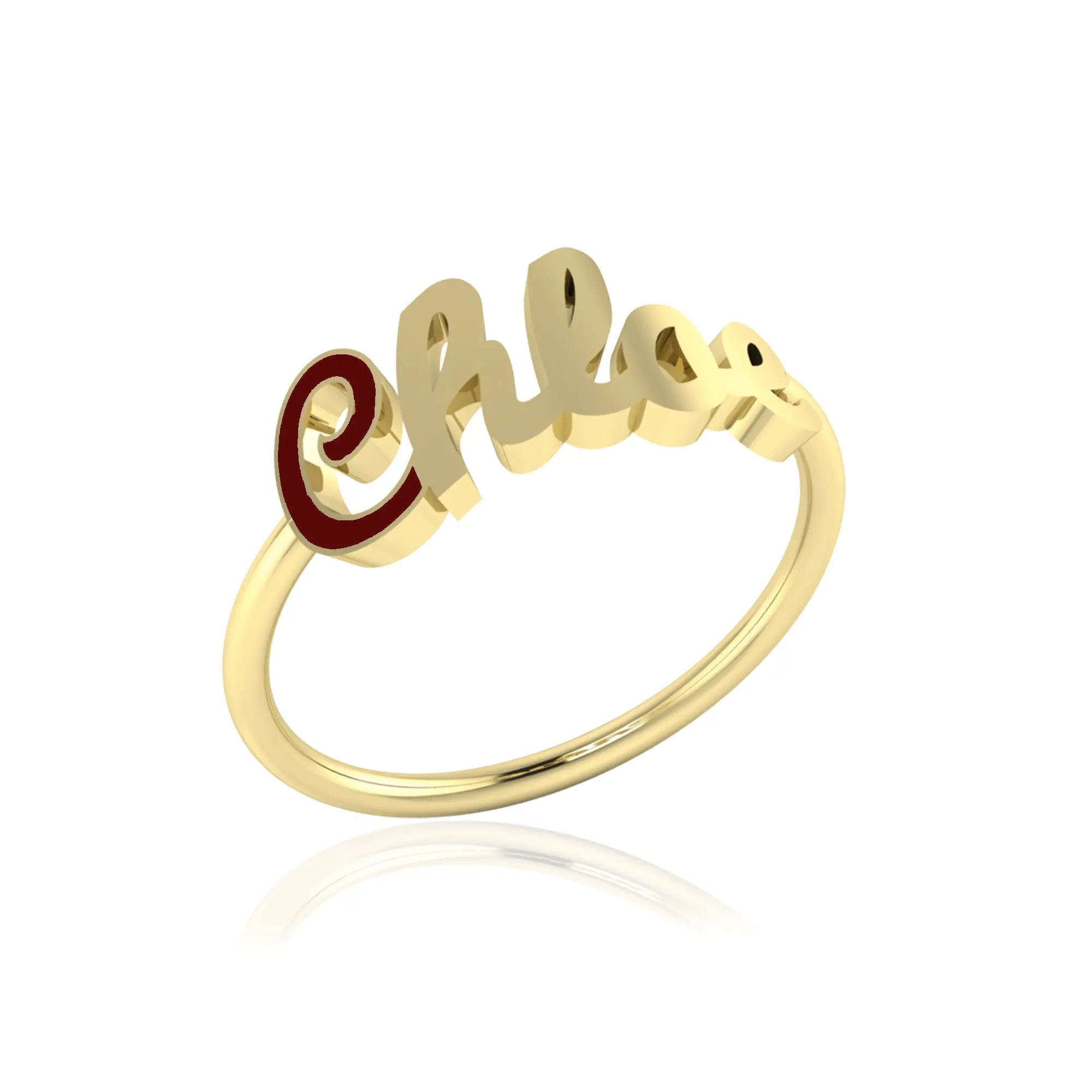 QIUHAN OEM 18K Gold Customized Name Ring Solid Gold Custom Enamel Name Ring