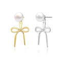 EH1598 New 925 Sterling Silver Hoop Earrings Bowtie Ribbon Pearl Stud Golden for Women Girl Gift Jewelry Drop Shipping Wholesale