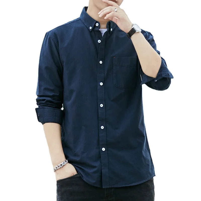 Spring and Autumn Mens Oxford Textiles Men Long Sleeved Cotton Shirt