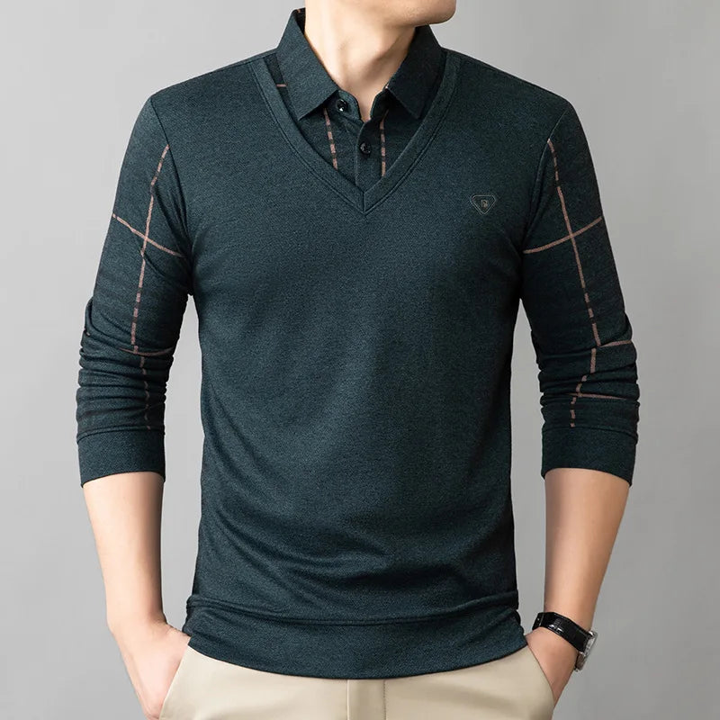 SK Men's Casual Comfortable Long-Sleeved Two-Piece Jumper Smart Sweatshirt for Work or Winter Versatile and Loose Fit