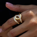 J&D Women's Modern White Rhinestone Wapped Geometric Opening Ring 18K Gold Stainless Steel Ring Jewelry