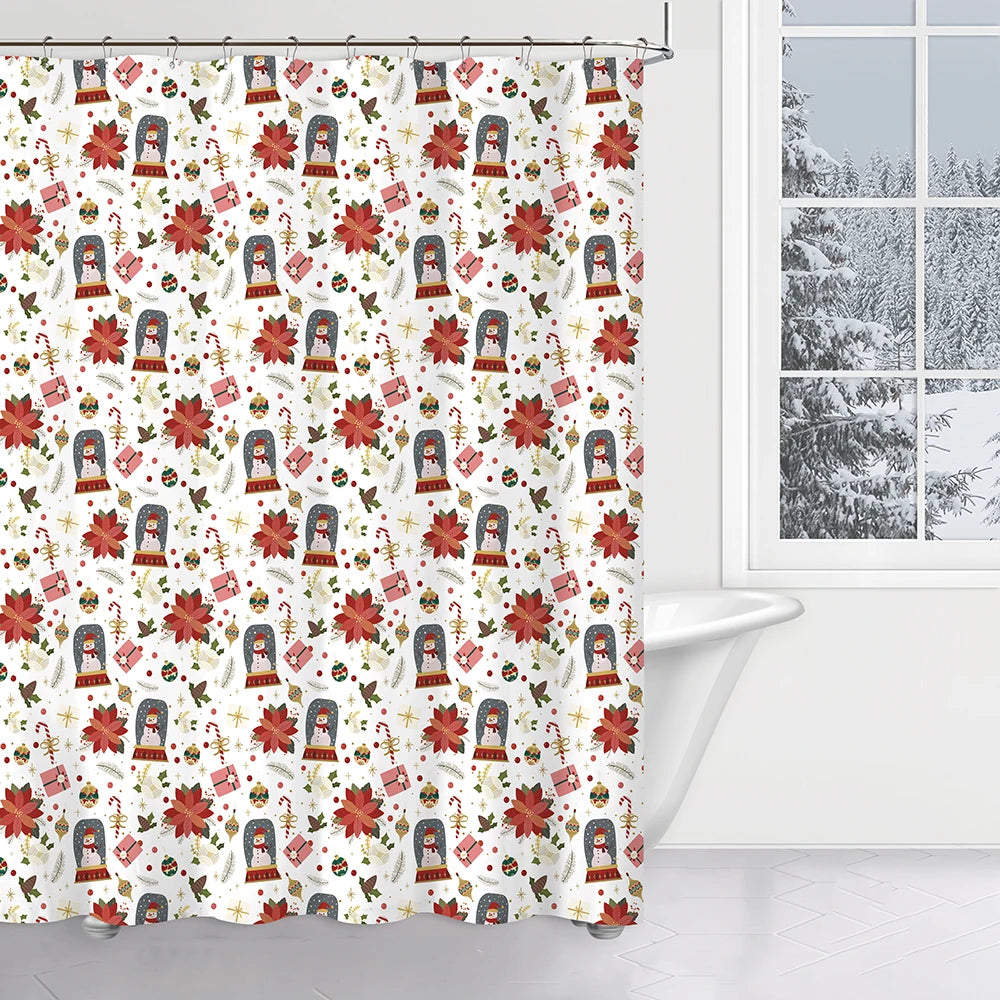 Luxury Waterproof Christmas Shower Curtain Holly Berries Candy Cane Winter Holiday Classic 3D Digital Printing Polyester Bath
