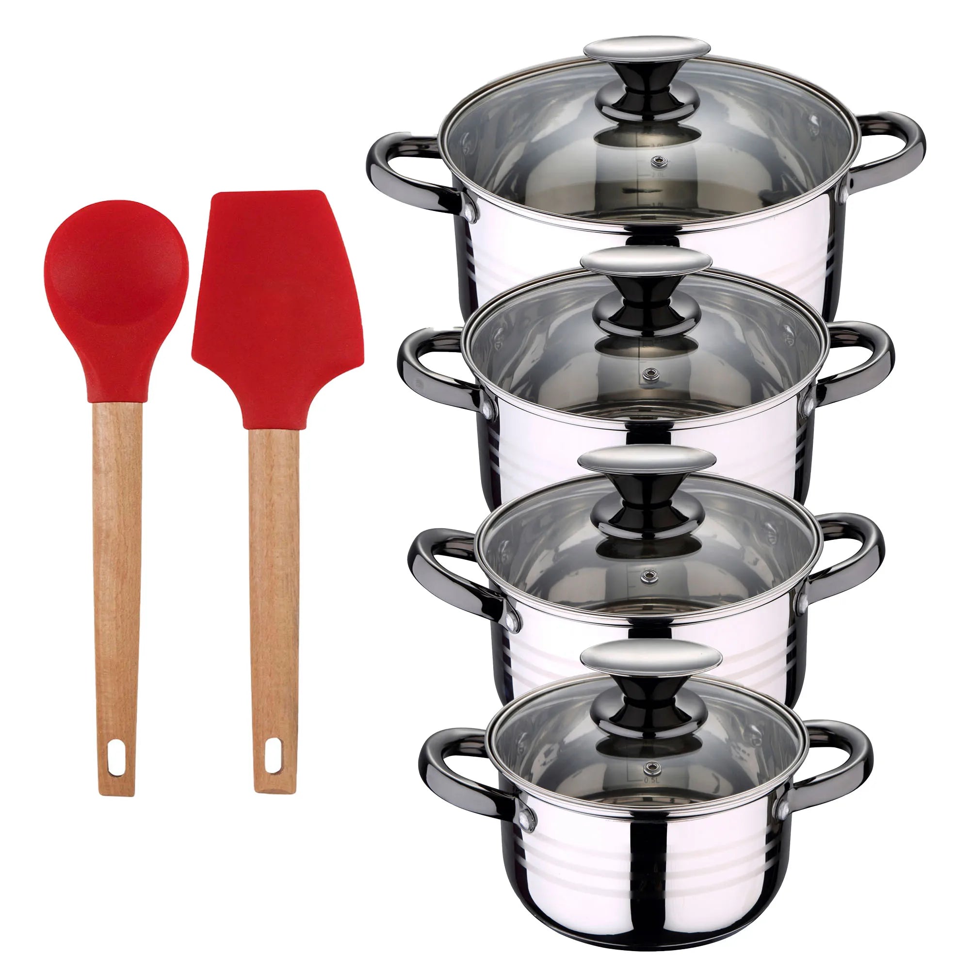 8pc stainless steel cookware set suitable for induction San Ignacio Premium Collection + Bergner EXCALIBUR 2-piece cookware set