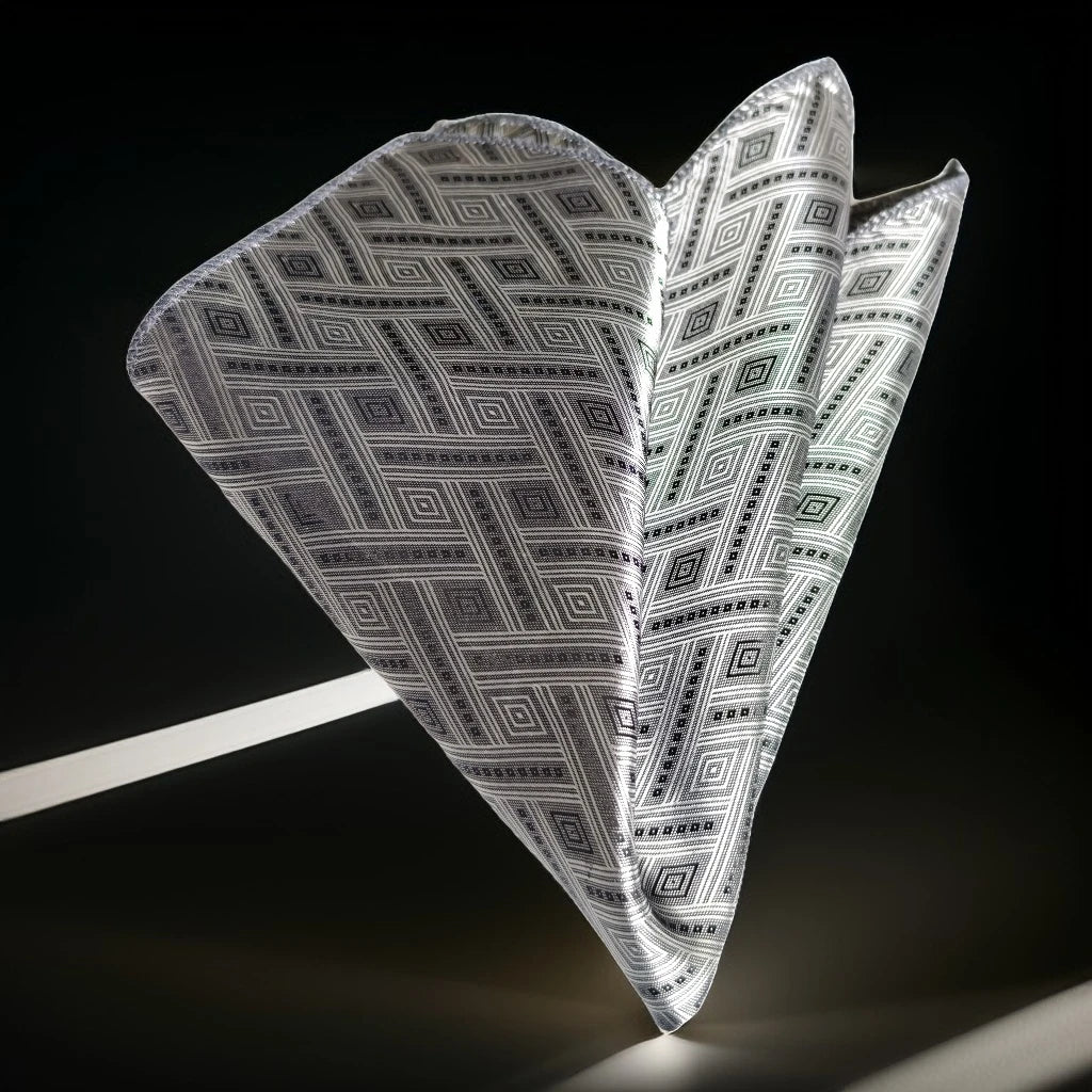 Grey and Silver Geometric Pocket Square
