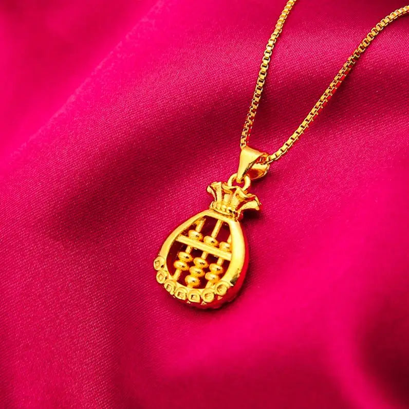 Placer Lucky Bag Necklace  Live Delivery Abacus Pendant Gold Plated Snake Bones Chain for Girlfriend