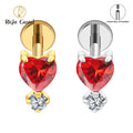 Valentines Day Jewelry Titanium Internal Thread Heart Garnet CZ Labret Ring Flat Back Cartilage Conch Helix Lip Piercing Jewelry