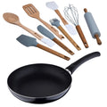 PIXEL Chef Saucepan Set (24x4.5cm) - Pressed Aluminum + 3 Wooden and Silicone Kitchen Utensils + 5 Silicone Kitchen Utensils