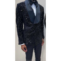 Trendy Fashion Wedding Groom Double Breasted Shawl Lapel Prom Terno Masculino Blazer Men Clothes Two Piece Sequined Men Suits