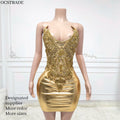 Ocstrade Para Mujeres Trendy Club Dresses 2024 Strapless Off the Shoulder Luxury Crystal Fitness Gold Short Club Dress